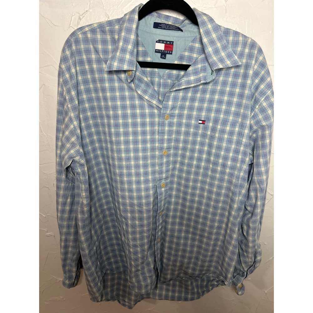 Tommy Hilfiger XL Blue Plaid Long Sleeve Button Down Casual Shirt